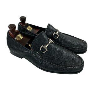 Salvatore Ferragamo Gancini Horse Bit Loafers Mens 11.5 2E Black Pebbled Leather